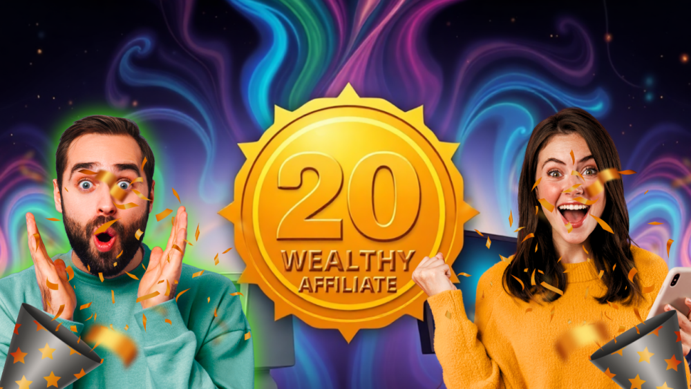 banner of wealthy affiliate 20th anniversary celebrations.