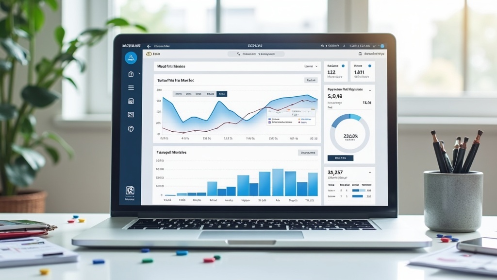 a lap top with affiliate marketing dashboard and web traffic charts